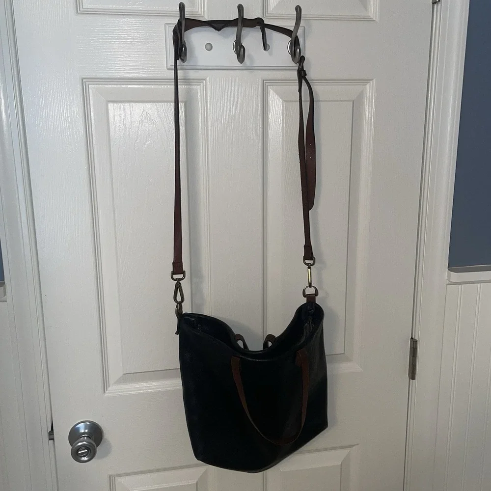 Madewell Black Leather Top Handle Zipper Tote Shoulder Bag Purse Crossbody EUC